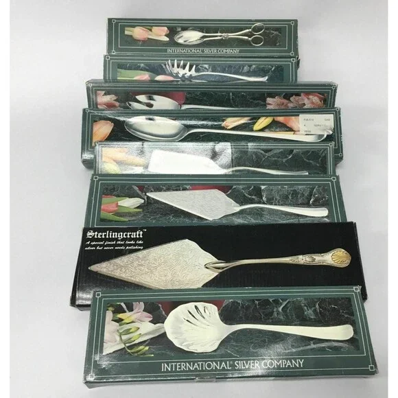 International Silver Company Silver Plate Spoons Tongs Cake Pie Servers Lot of 8 - Picture 1 of 8